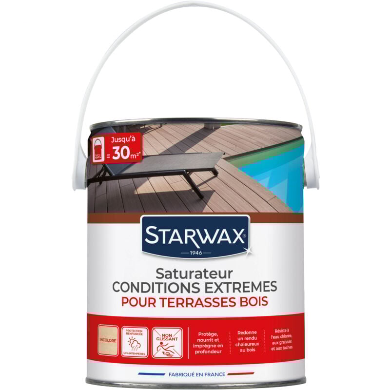Starwax - Saturateur haute protection pour terrasses en bois teinte incolore 2,5L