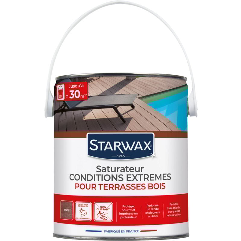 Starwax - Saturateur haute protection pour terrasses et bois extérieurs teck 2,5L