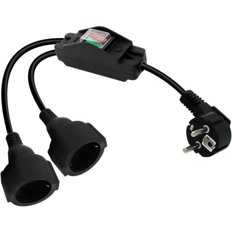 Protective Contact Extension Cable with Independent Switch, 90 Socket to Double Socket, 16A/250V Waterproof Power Extension Cable for Outdoor Use (Black)