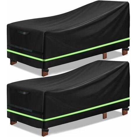 Protective Cover for Sun Lounger, Garden Lounger, Water Repellent 420D Oxford Protective Cover (2Pcs, Black)