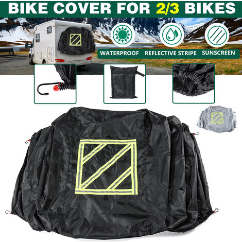 Protective Cover with Reflective Panel 2-3 Bikes for Motorhome Waterproof Sunscreen (Black)