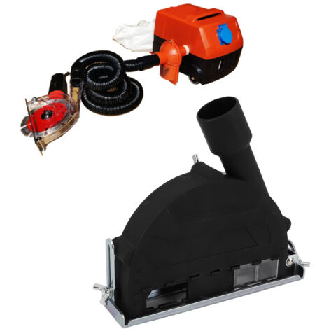 Protector antipolvo para amoladoras angulares con un diámetro de 100-135 mm, fabricado en hierro, con disco ajustable, puerto de extracción de polvo y mecanismo de liberación rápida para una protecció