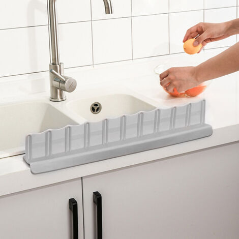 Protector antisalpicaduras para fregadero – Material TPR de alta calidad, 49,2 cm, Gris – 3 ventosas