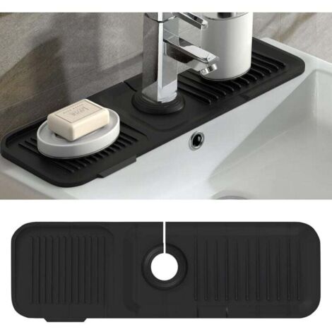 Protector contra salpicaduras de fregadero negro, tapete de drenaje de silicona para secado de grifo, bandeja de goteo de silicona, tapete de silicona para grifo de fregadero