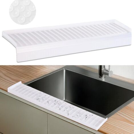 Protector de borde de fregadero de silicona con ventosa, 10 x 76 cm, protector antisalpicaduras para cocina y baño, protector de encimera para acero inoxidable, granito, cuarzo, transparente