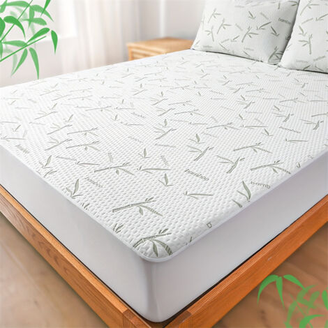 Protector de colchón de fibra de bambú, transpirable y refrescante, lavable a máquina, elegante accesorio de cama, 90 x 200 x 30 cm