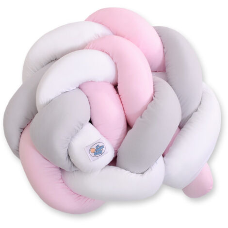 Protector de cuna trenzado: blanco, gris y rosa