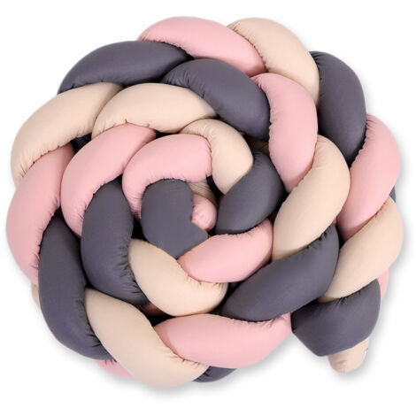 Protector de cuna trenzado XXL - beige-antracita-rosa sucio