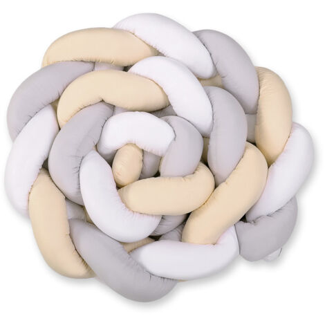 Protector de cuna trenzado XXL - blanco-gris-beige