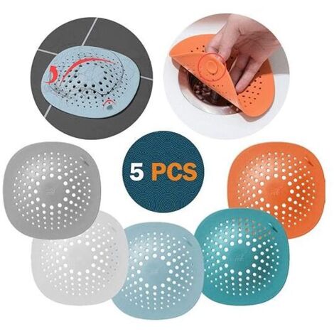 Protector de drenaje de silicona, 5 piezas de filtro de fregadero de silicona, filtro de cabello de ducha, filtro de drenaje de ducha para drenaje de ducha, para atrapar cabello y suciedad, tapón de f