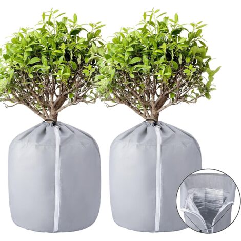 Protector de macetas de exterior de 2 piezas - Protección de invierno para macetas - Cubierta reutilizable de invierno para plantas en maceta 40x35cm Gris