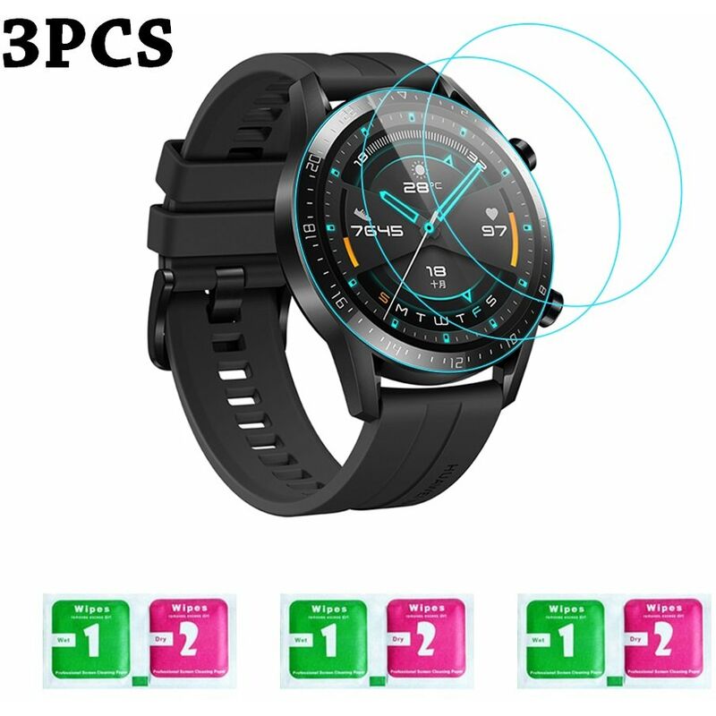 

Protector de pantalla de reloj inteligente de vidrio templado de 3 piezas con toallitas compatibles con HUAWEI WATCH GT 2 / HONOR MagicWatch 2,46 mm