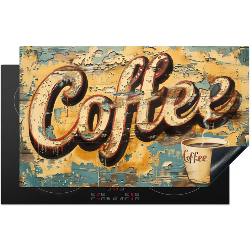 PROTECTOR DE PLACAS DE INDUCCIÓN Café - Vintage - Marrón - Taza Tapa Protectora De Cocina 83x51 cm