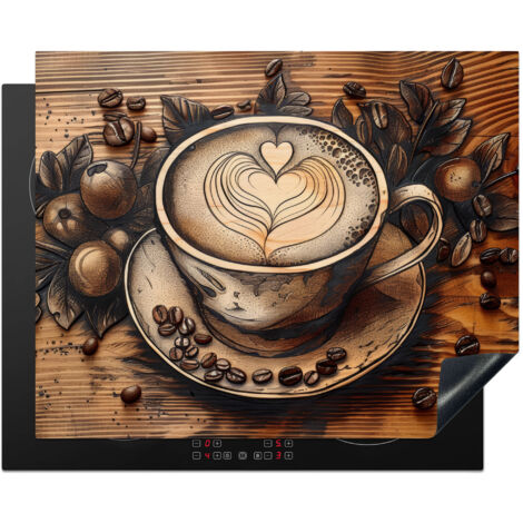 PROTECTOR DE PLACAS DE INDUCCIÓN Café - Vintage - Marrón - Taza - Madera Tapa Para Induccion 65x52 cm