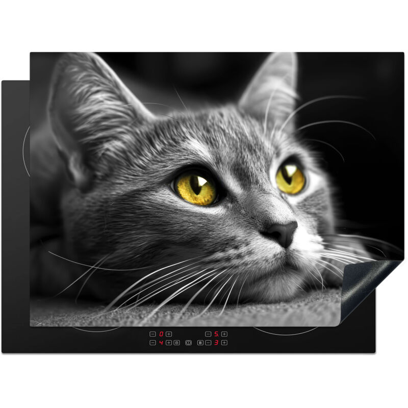 PROTECTOR DE PLACAS DE INDUCCIÓN Gato - Gris - Animales - Gato Tapa Protectora De Cocina 71x52 cm