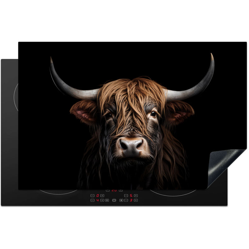 PROTECTOR DE PLACAS DE INDUCCIÓN Highlander escocés - Retrato - Negro - Animal Cocina 80x52 cm