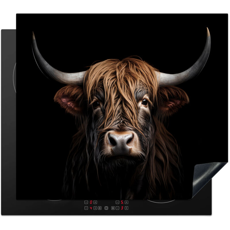 PROTECTOR DE PLACAS DE INDUCCIÓN Highlander escocés - Retrato - Negro - Animal Cocina 59x52 cm