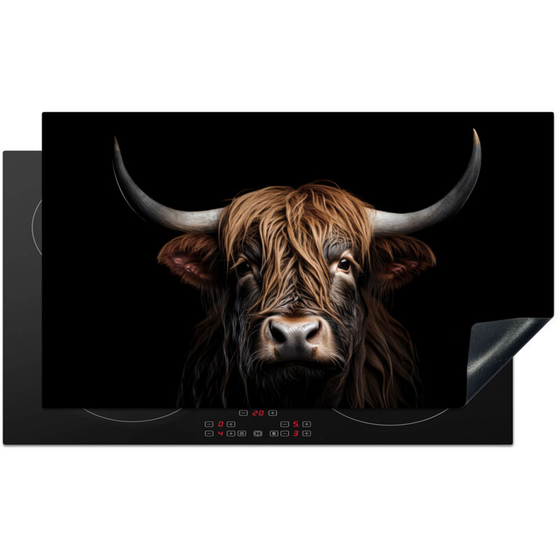 PROTECTOR DE PLACAS DE INDUCCIÓN Highlander escocés - Retrato - Negro - Animal Cocina 90x52 cm