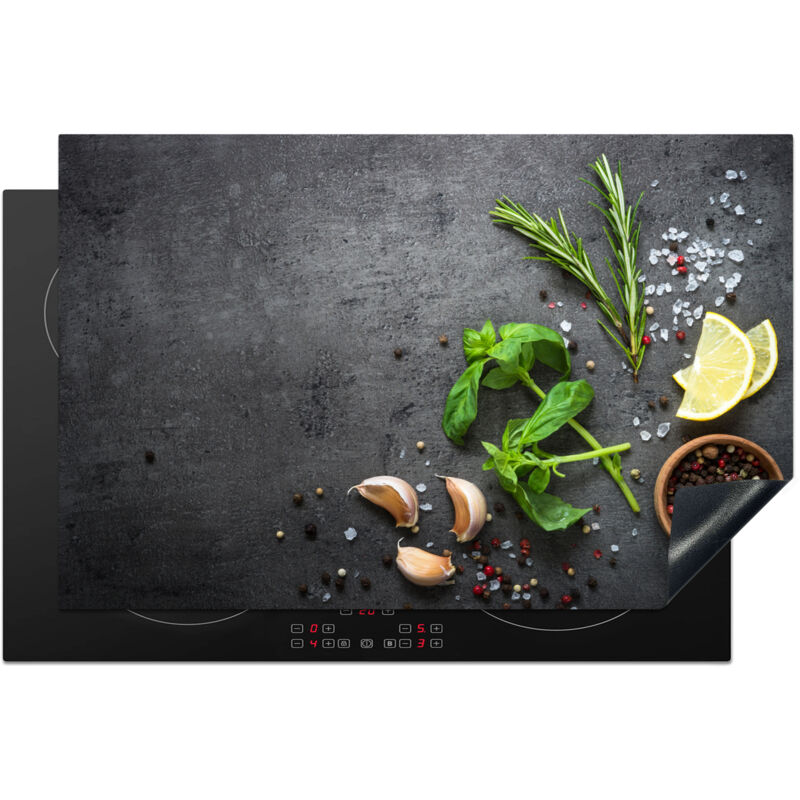 PROTECTOR DE PLACAS DE INDUCCIÓN Lima - Hierbas - Especias - Verde - Gris - Hormigón Tapa Protectora De Cocina 81.6x52.7 cm