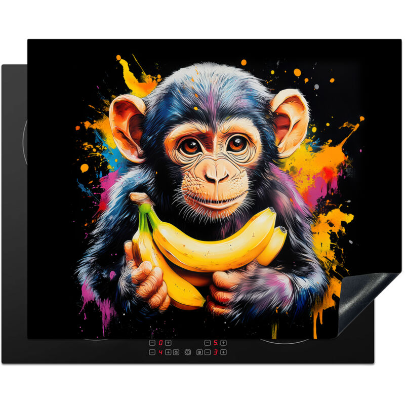PROTECTOR DE PLACAS DE INDUCCIÓN Mono - Graffiti - Colorido - Plátanos - Moderno Tapa Para Induccion 65x52 cm