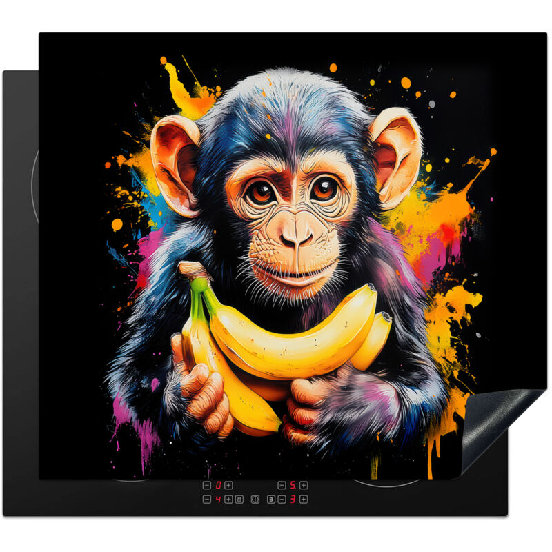 PROTECTOR DE PLACAS DE INDUCCIÓN Mono - Graffiti - Colorido - Plátanos - Moderno Cubre Encimera 59x51 cm