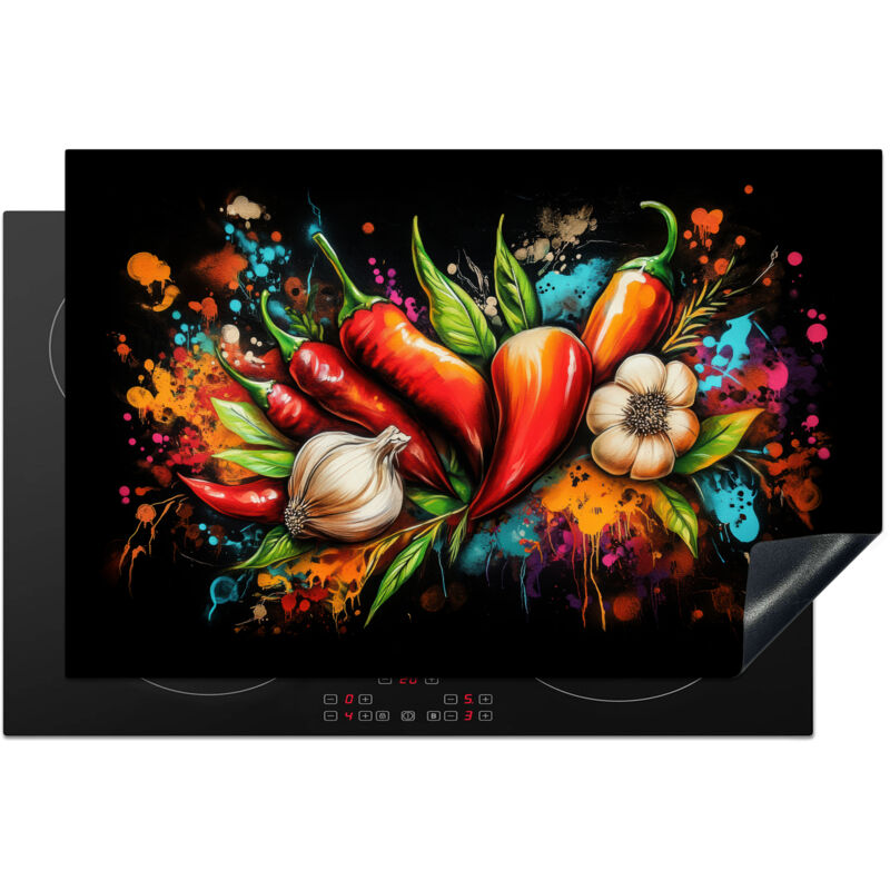 PROTECTOR DE PLACAS DE INDUCCIÓN Verdura - Pimiento - Ajo - Graffiti - Pintura - Colorido Cocina 80x52 cm