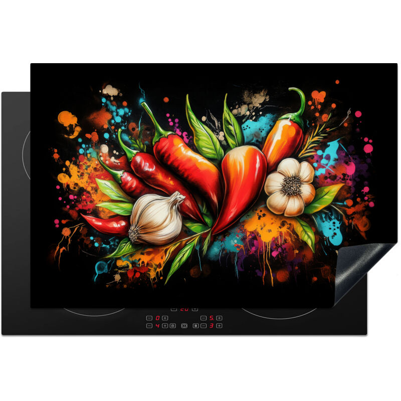PROTECTOR DE PLACAS DE INDUCCIÓN Verdura - Pimiento - Ajo - Graffiti - Pintura - Colorido Cocina 78x52 cm