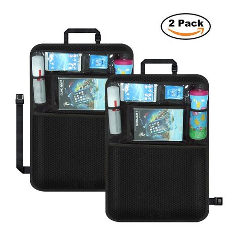 Protector de respaldo de coche para niños, 2 piezas organizador de coche multibolsillo asiento trasero para niños, impermeable 600D Oxford con bolsa de soporte para tableta