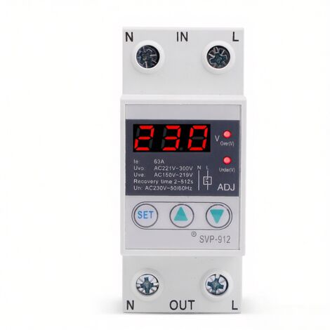 Protector de sobretensión/subtensión ajustable  Reinicio automático y doble pantalla  Limitador de voltaje multifunción  Para equipos sensibles y talleres