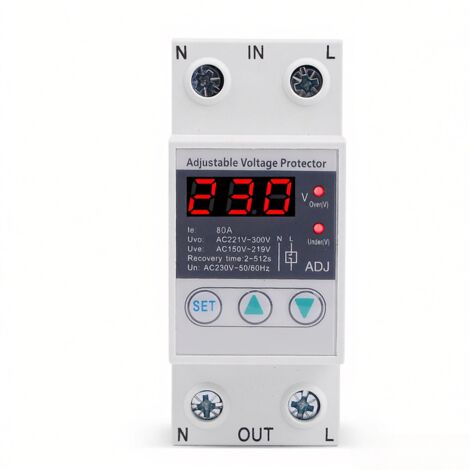 Protector de sobretensión/subtensión ajustable  Reinicio automático y doble pantalla  Limitador de voltaje multifunción  Para equipos sensibles y talleres