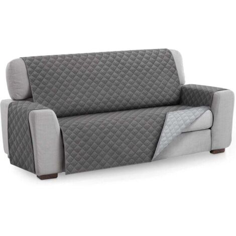 Protector de sofá gris de 3 plazas. Funda acolchada reversible.