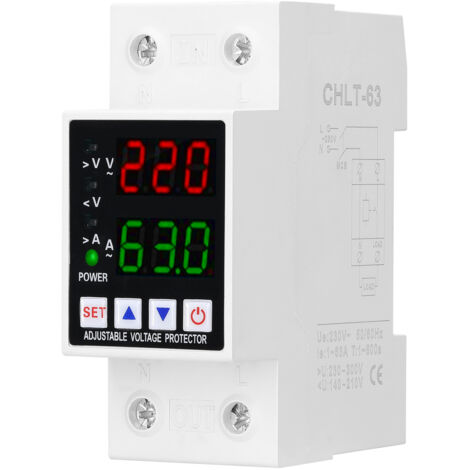 Protector de voltaje con pantalla doble ajustable, protección inteligente contra sobretensión, subtensión y sobrecorriente, reinicio automático para uso doméstico.