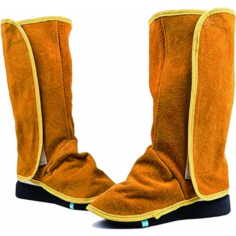 Protector de zapatos de cuero de vaca largo 1 par de polainas de soldadura de cuero Cubiertas de zapatos resistentes al fuego Zapatos de trabajo de soldador Polainas protectoras 13Thirteen
