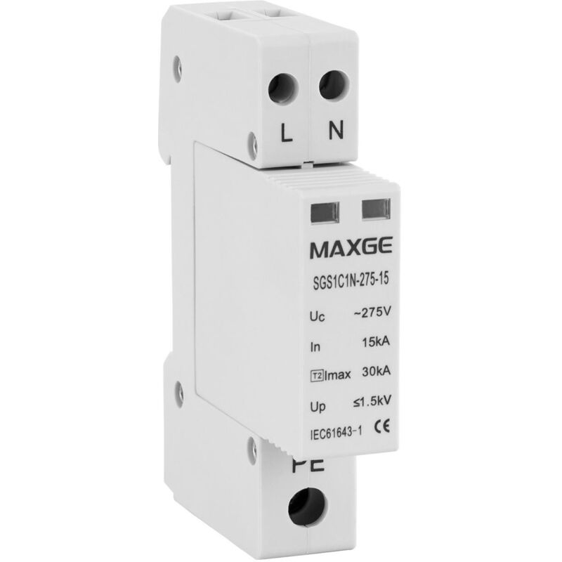 

Protector Sobretensiones Transitorias MAXGE 1P+N-Clase II-30kA-15kA-1,5kV
