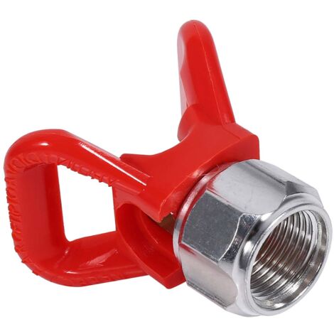 Protector universal de boquilla para pistolas de pintura sin aire – protector de asiento para pistolas de pintura – metal y plástico rojo – G7/8-14 – para Wagner, Titian y otras marcas.