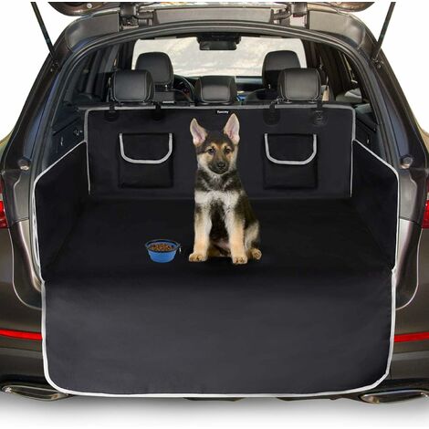 Protector universal para maletero de coche para perros, 2 bolsillos grandes, impermeable y antideslizante, 185 x 105 cm para la mayoría de coches, cuenco de regalo y libro electrónico, negro