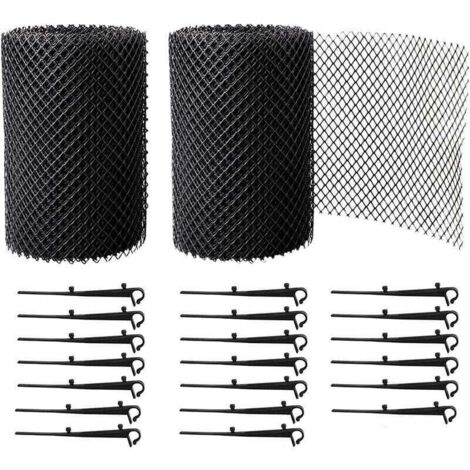 Protectores de canalones de PP duraderos de 12 m, protección para techos y hojas + 20 ganchos de fijación + 15 cm de ancho + 12 m de largo