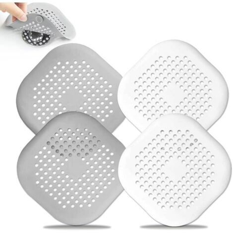 Protectores de drenaje de silicona con ventosa para fregadero de cocina, paquete de 4, para bañera y baño (2 grises y 2 blancos)
