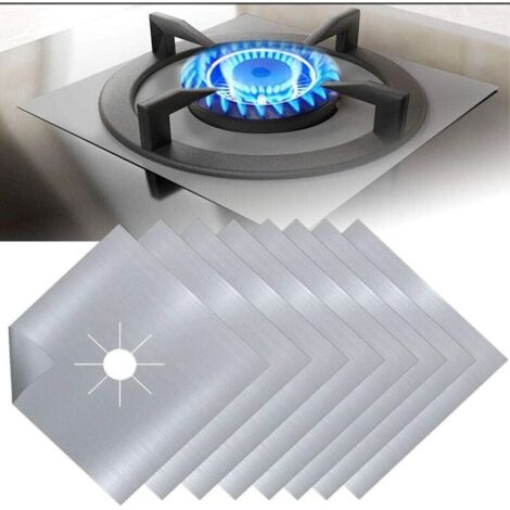 Protectores de encimera de gas de teflón plateado de 8 piezas, protectores de estufa de gas, anticorrosión, antiadherentes para cocina.