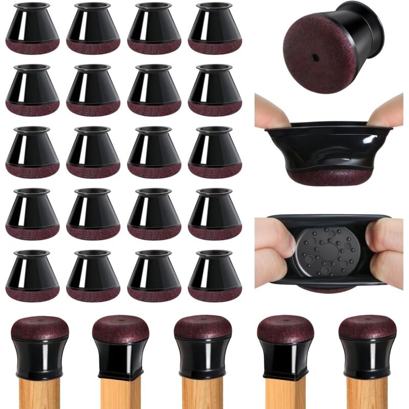 Protectores de piso para patas de sillas para pisos de madera Deslizadores de muebles de goma negra con tapas de silicona de fieltro para patas de
