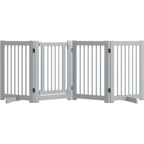 Protège-chien autoportant 4 panneaux flexible bois pin, 204x36x75 cm, gris clair
