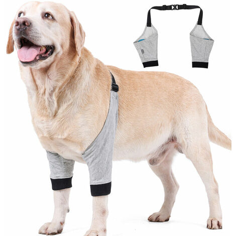 Protège-coudes pour chien Manches avant pour jambe Réglable Chirurgie des animaux de compagnie Récupération des blessures Bandage de protection 1 paire, petit, gris