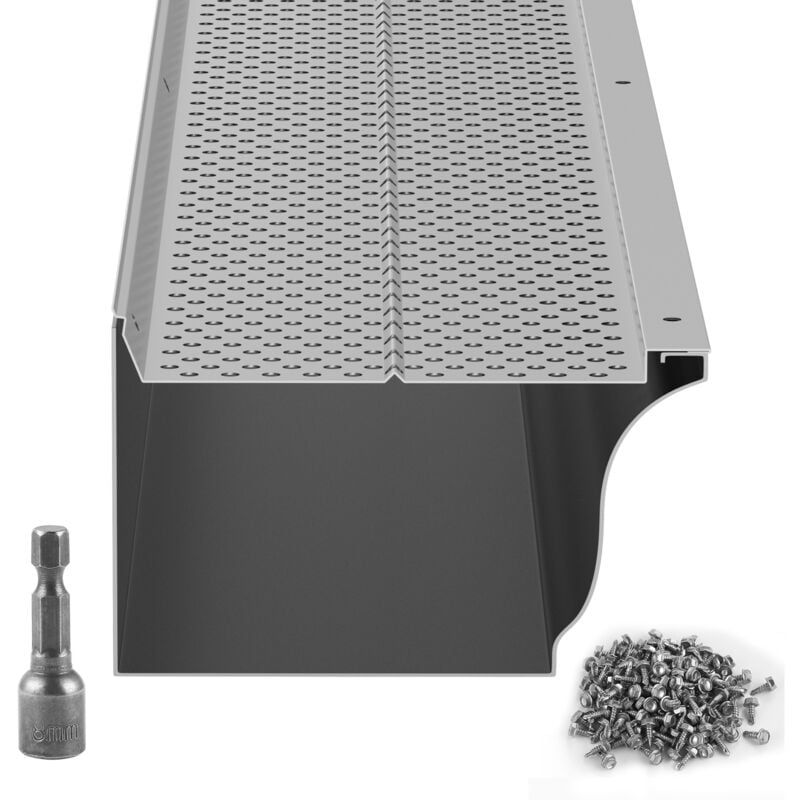 Mophorn - Protège-gouttière 5 pouces de largeur, couvercle en aluminium à monter soi-même, 52 pièces, longueur totale de 208 pieds, diamètre du trou