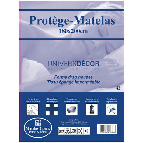 Protège matelas imperméable, absorbant et anti-acariens 180 x 200 cm - Blanc