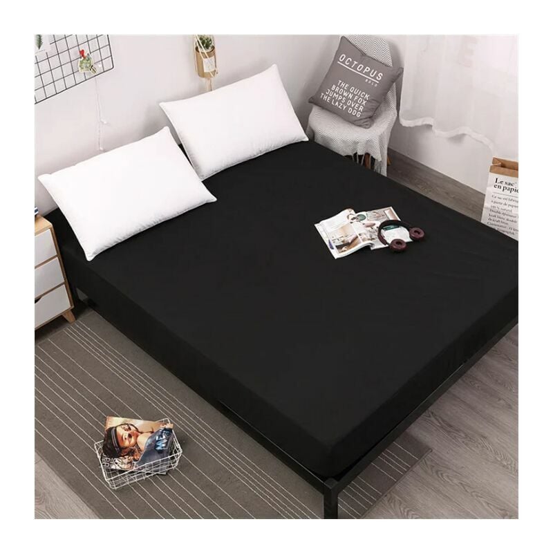 Protège Matelas Imperméable, Alèse Respirante, Hypoallergénique, Anti-Acarien, Anti-Bactérien, Noir, Dimensions 80x200cm