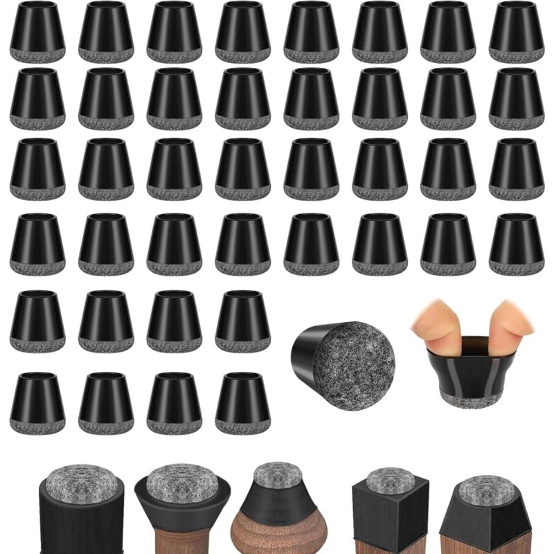 Protege Pied de Chaise, 40 Pièces Protection Pied de Chaise, Chaise Protecteurs de Sol en Silicone Noir avec Patins en Feutre, pour Sols en Bois Dur