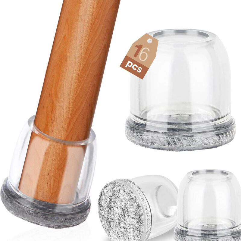 Linghhang - Protege Pied de Chaise, Embout de Chaise Transparent Patins pour Chaises avec Feutre, Tampon de Solpour Sols en Bois Dur et Carrelage