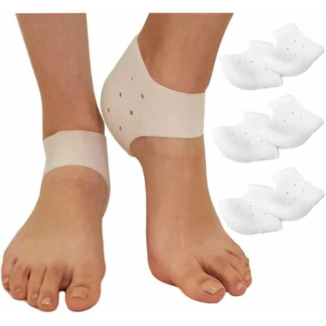 Protège-talons pour fasciite plantaire - Inserts de talon en gel de silicone, 3 paires de manchons de talon pour fasciite plantaire pour douleur au pied - 2 mm (Blanc)