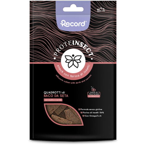 Proteinsect Quadrotti di baco da seta con anatra e carote per cani 12 confezioni x 70 g cad.
