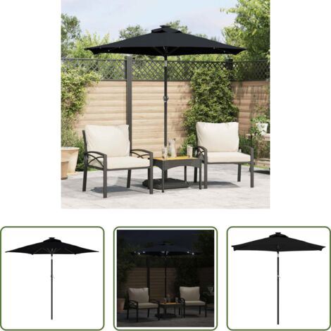 Protezione dal sole -  Ombrellone Giardino con LED Palo Acciaio Nero 225x225x212 cm